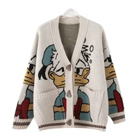 retro cartoon duck pattern knitted cardigan sweater women loose casual knitted sweater fashion cardigan oversized coat