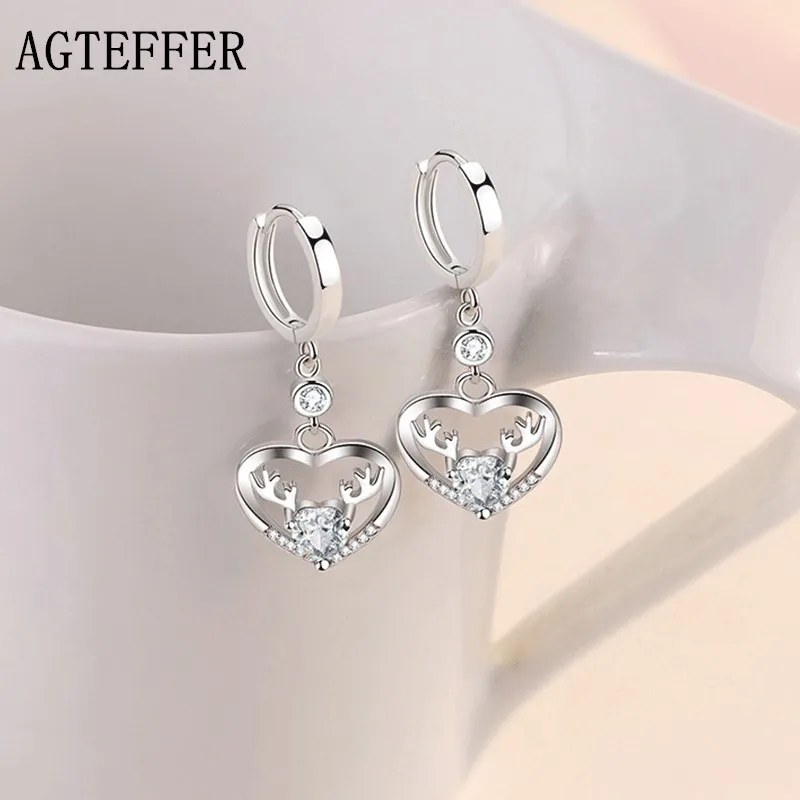 

AGTEFFER 925 Sterling Silver All The Way Deer Antler Earrings Ladies Fashion Wedding Party Jewelry Gifts