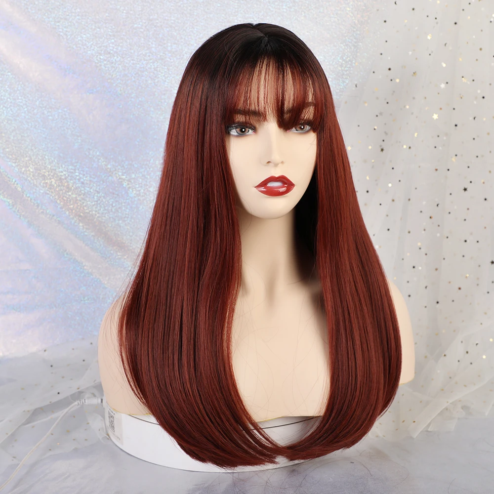EASIHAIR длинные прямые Ombre черный вино красный синтетические парики с плоской