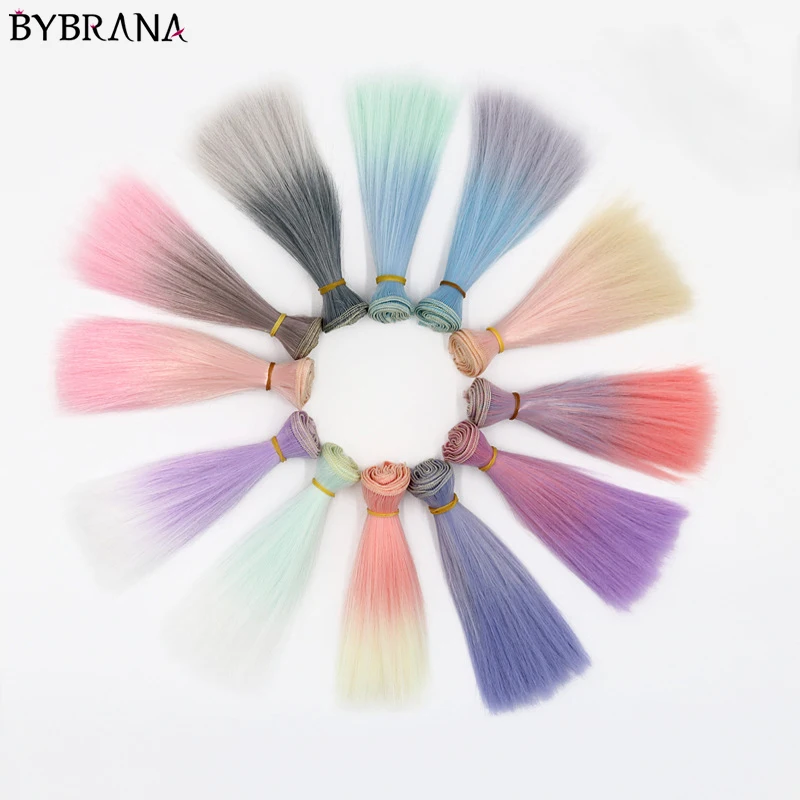 Bybrana длинные прямые Термостойкие градиентные цвета 25*100 см и 15*100 BJD DIY парик для
