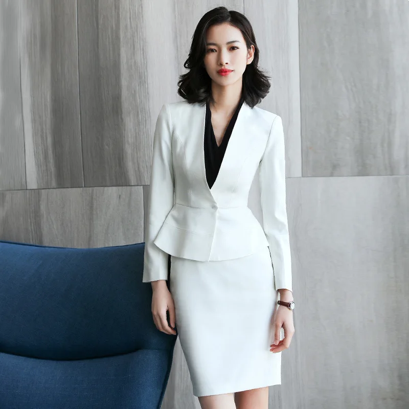 Blazer+Skirts Office Uniform Style Ladies Work Skirt Suits Womens Grey Skirt Blazer Outfits Two Piece Sets Female Business Suits enlarge