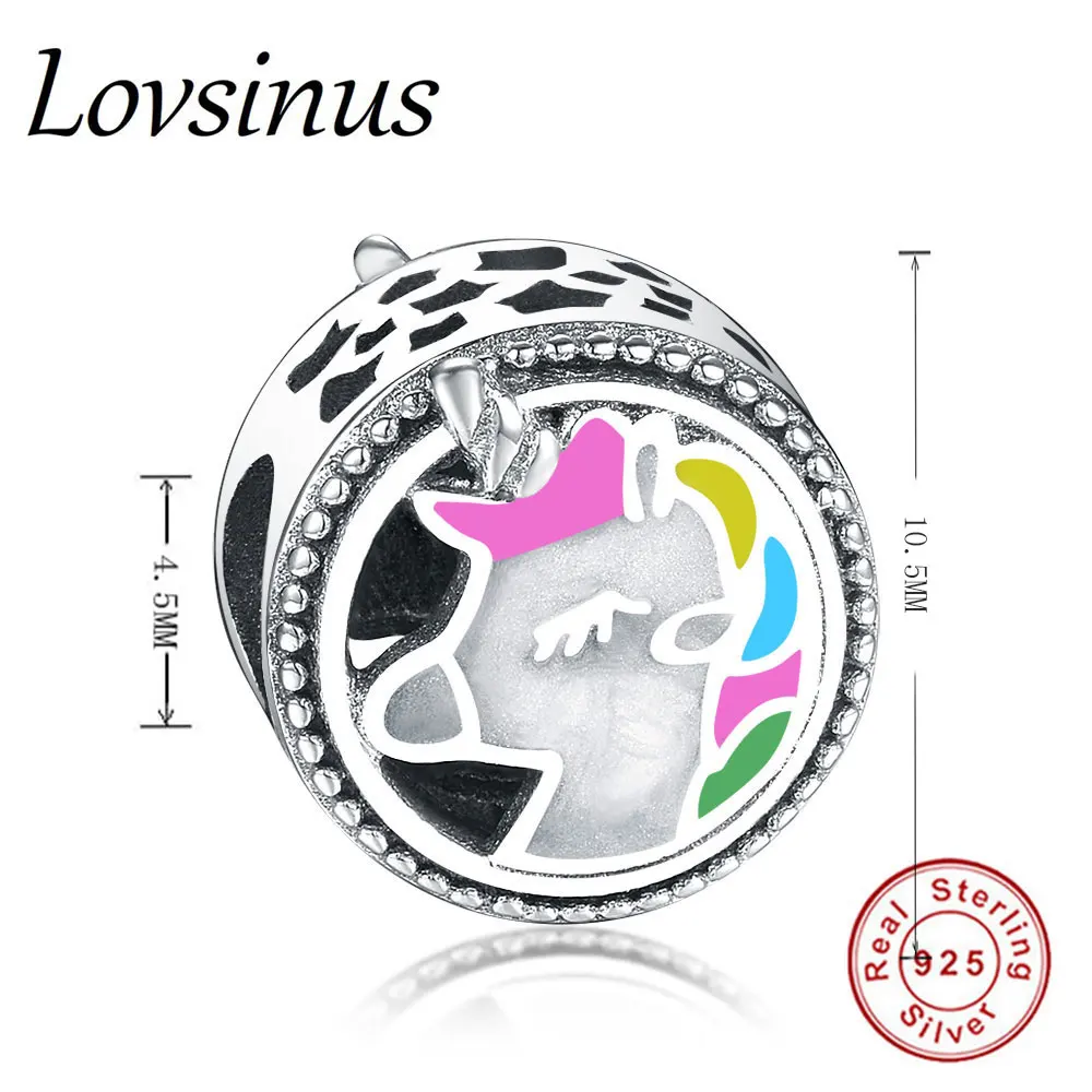 Аутентичные 925 серебряные милые лошади разноцветные эмалевые бусины подходят