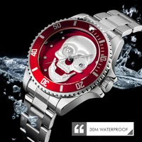 skmei mens quartz skull watch men stainless steel skeleton creative watches male clock waterproof wristwatch relogio masculino