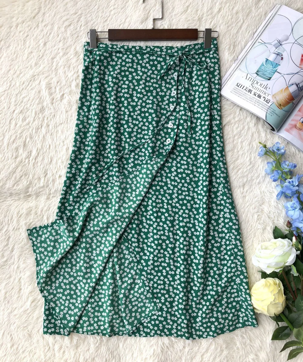 

Women Dots Printed Wrap Skirt Soft 100% Viscose Side Buttons Midi Length High Waist Gloria Midi Skirts