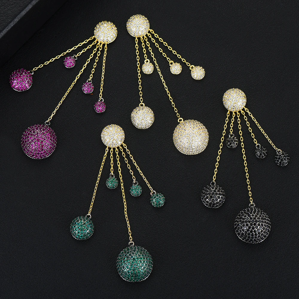 Женские длинные серьги подвески GODKI трендовые с кисточками и фианитами класса