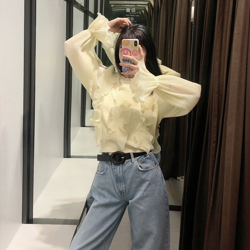 Casual Women Ruffles Knitted sweater 2020 autumn winter Long sleeve ruffled female Ladies pullover jumpers YNZZU YT913 | Женская одежда