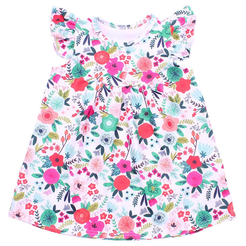 Children Flutter Sleeve Tops Shirt Floral Print Kids Girls Princess Fashion Boutiques Milk Silk Summer | Детская одежда и обувь