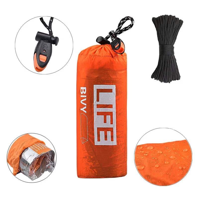 2Person Emergency Shelter Waterproof Thermal Blanket Rescue Survival Kit SOS Sleeping Bag Survival Tube Emergency Tent w Whistle