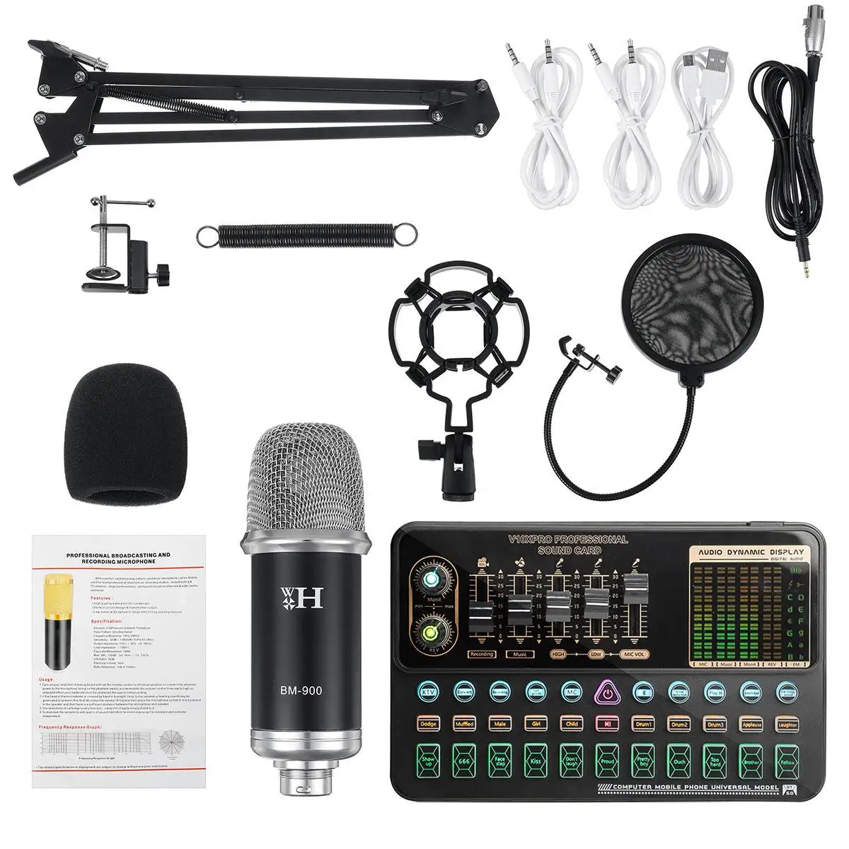 

BM-900 bluetooth Audio Microphone Mixer V10X Pro Sound Card Condenser Game dj Live Broadcast MIC USB OTG Recording Professional