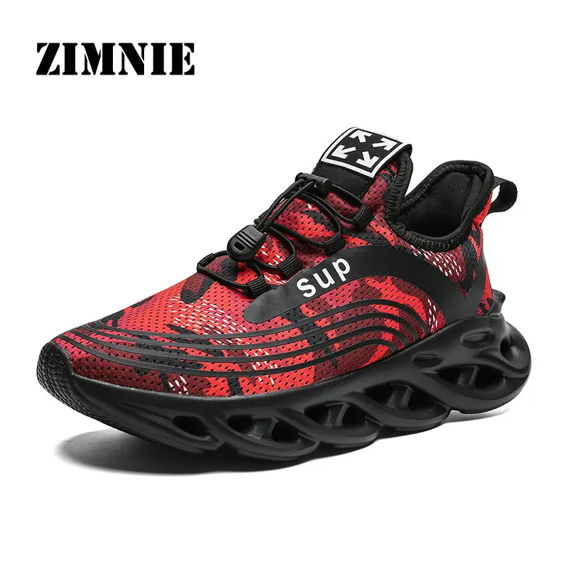Black Red ZIMNIE/Новинка; мужские кроссовки с амортизацией; дышащая легкая удобная обувь; уличные спортивные кроссовки; Walkin - Цвет: Black Red