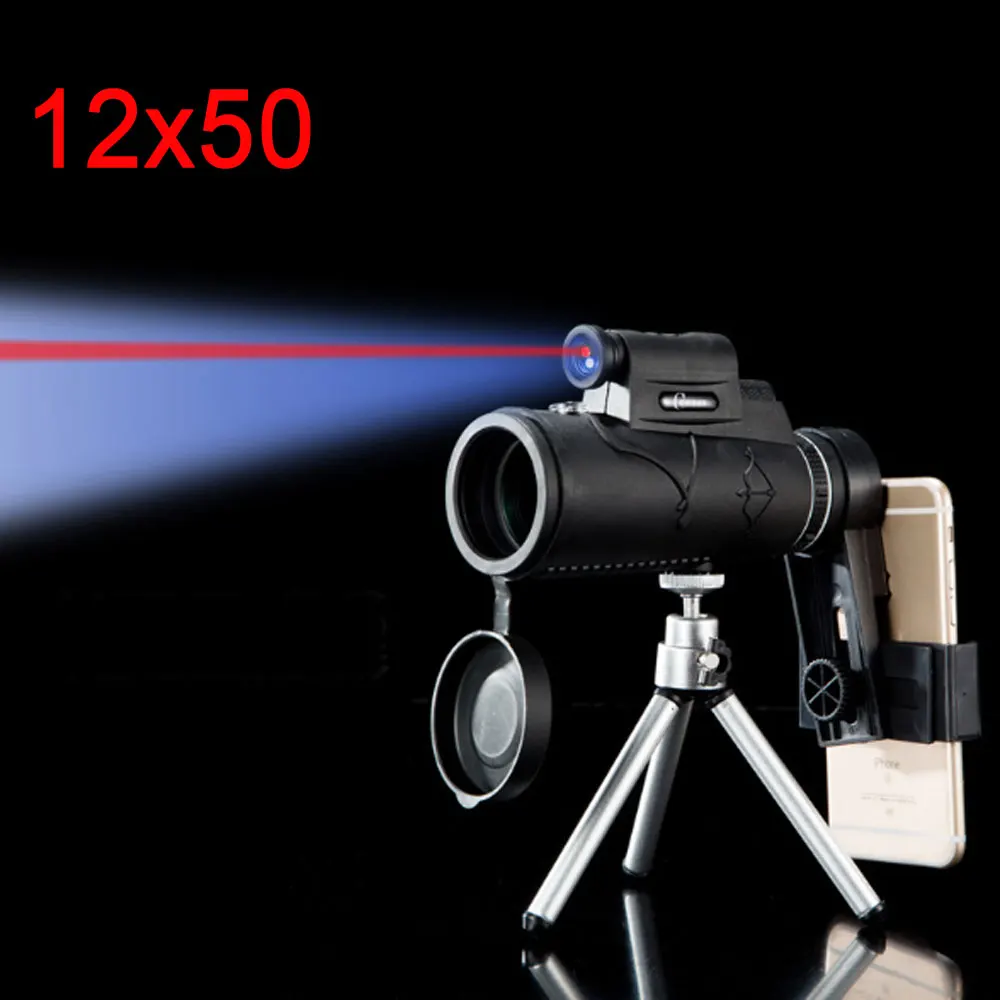 

High Power Monocular Zoom 12x50 BAK4 Prism Telescope Night Vision Binocular Hunting Scopes Spyglass With Laser Light Hiking Gear