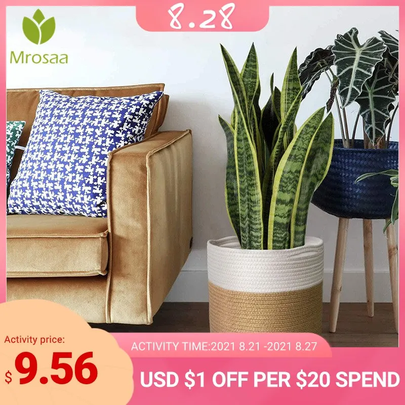 

New Hand-woven Storage Basket Cotton Rope Art Storage Bucket Simple Desktop Container Home Decoration Garden Flower Pot Planter