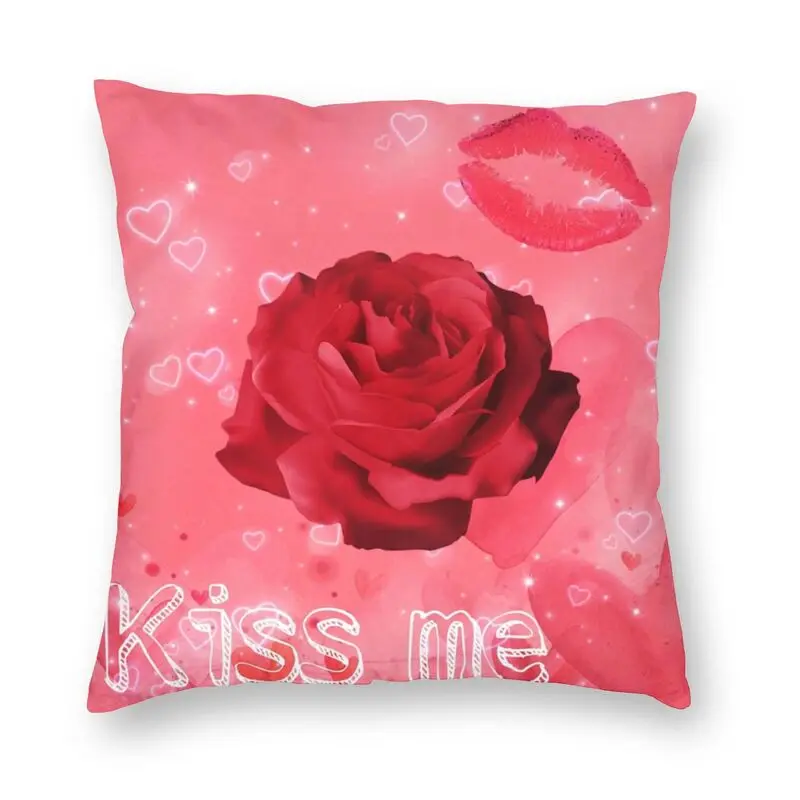 

Luxury Kiss Me Pink Rose Throw Pillow Case Home Decor Custom Romantic Valentines Day Cushion Cover 45x45cm Pillowcover for Sofa