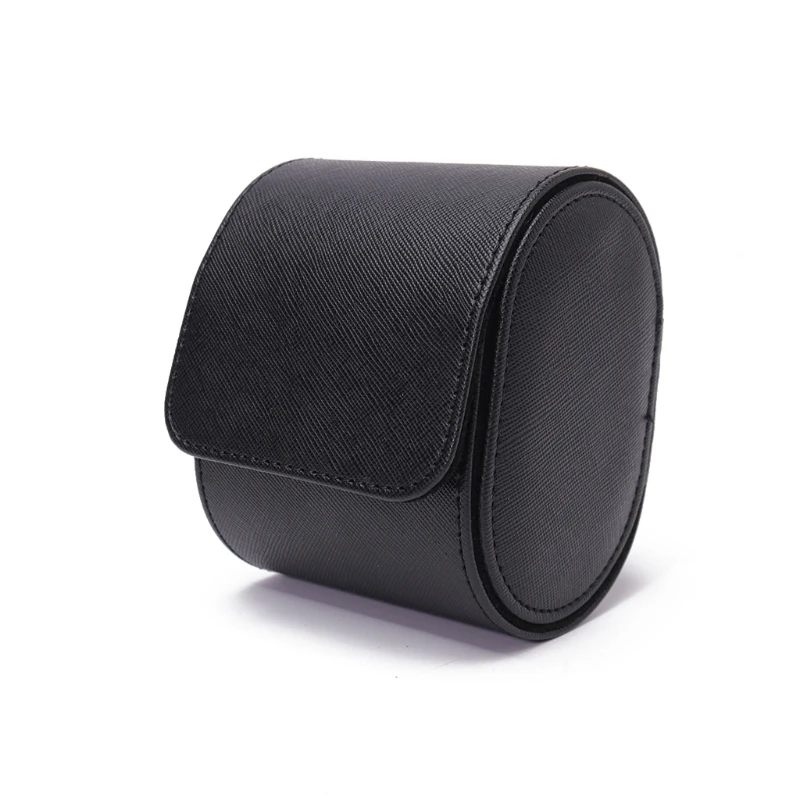 

L5YD Black Real Leather Watch Roll Single Watch Travel Case