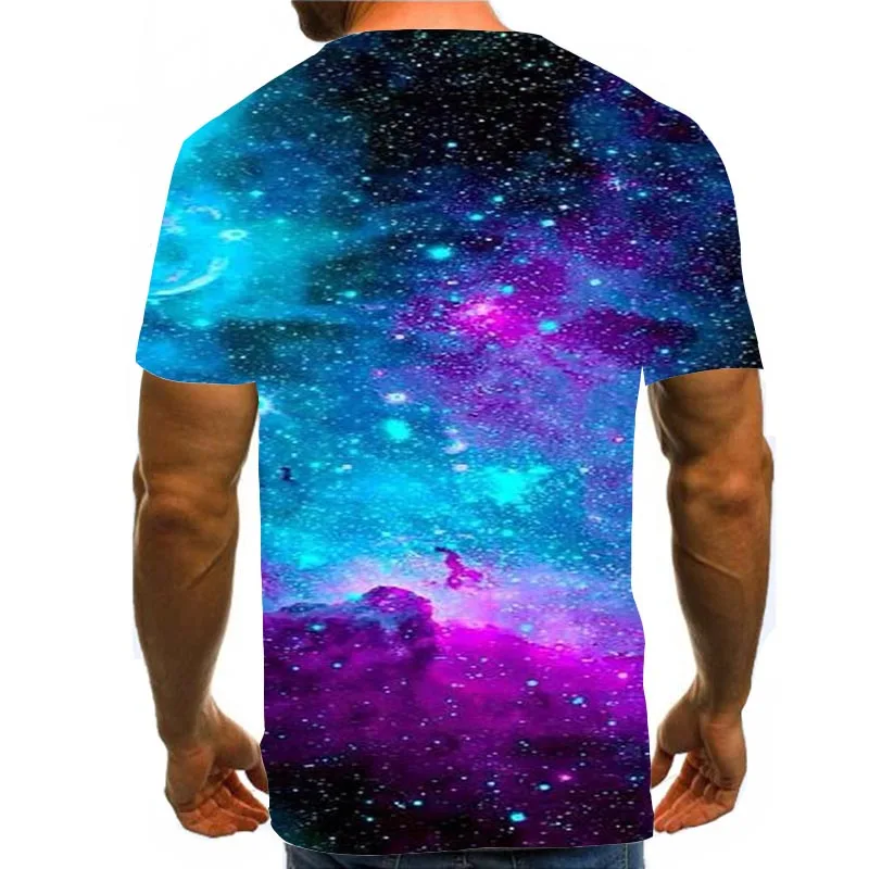 

Men Graphic T Shirts 3D Print Shirt Round Neck Summer Short Sleeve Constellation Tops Galaxy Tees Purple