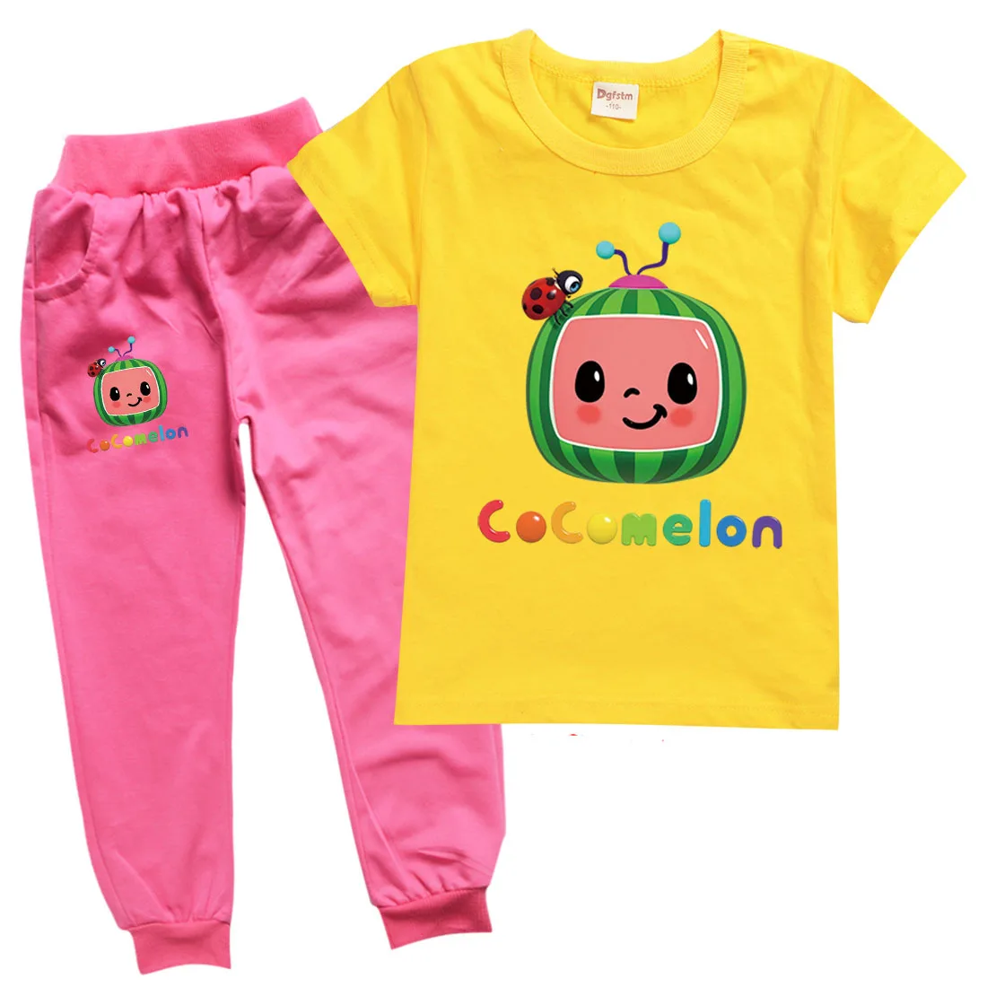 

Cartoon Tv Series Cocomelon Jj T-shirts+Pants 2Pcs Set Lovely Watermelon Clothes Toddler Girls Short Sleeves Suit 100% Cotton