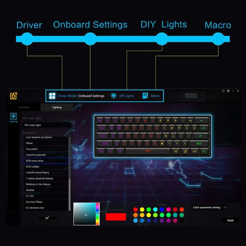 Игровая механическая клавиатура RGB/ Mix подсветкой светодиодный USB Проводная 61