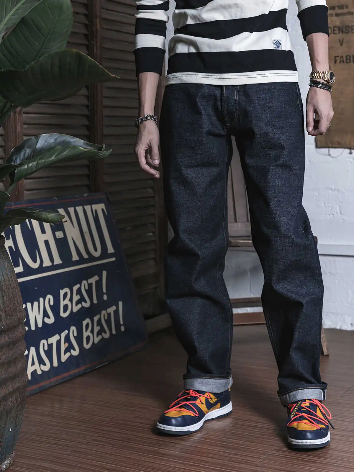 

15oz STOCK NON Raw Denim Selvedge Jeans Regular Fit Straight Rigid Version