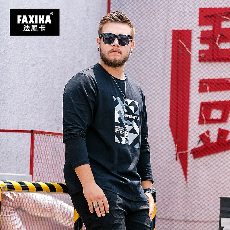 FAXIKA Popular logo big yards han edition tide handsome men's autumn increase printing men long sleeve T-shirt coat | Мужская одежда