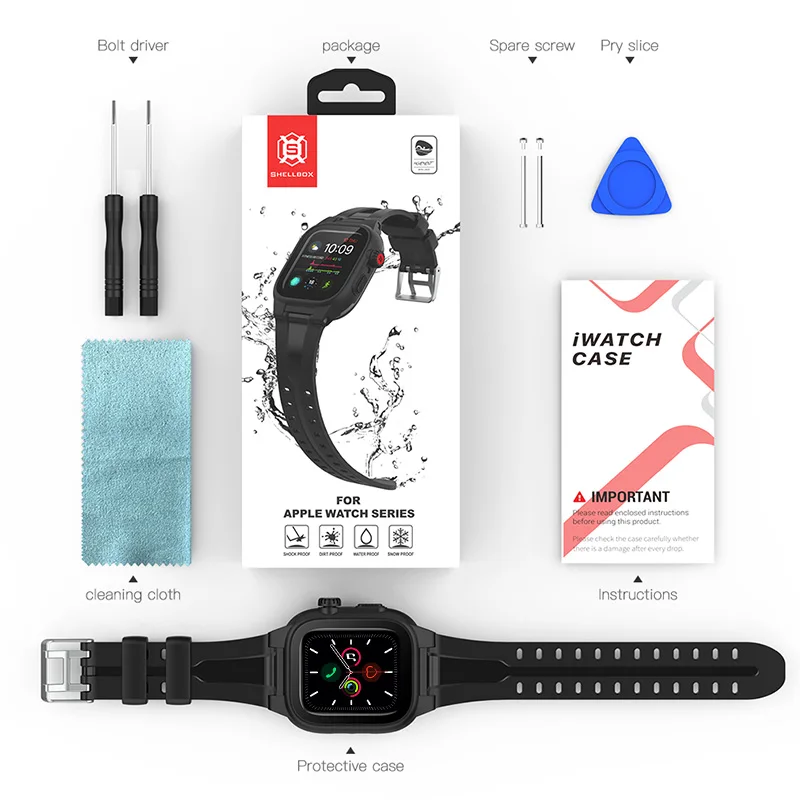 Силиконовый водонепроницаемый чехол Shellbox для Apple Watch ремешок 44 мм iWatch 4 5
