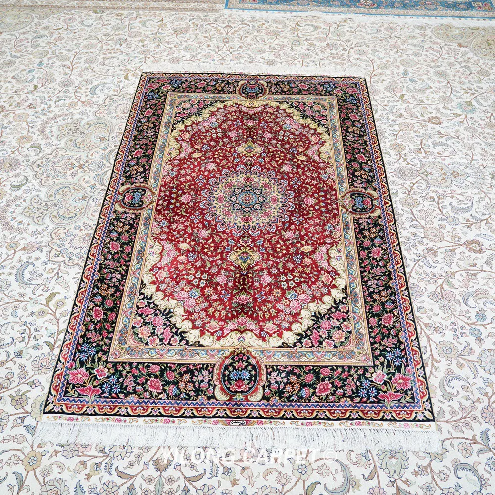 

Yilong 4'x6' Turkish silk carpet vantage red hand made china silk rug (ZQG477A)