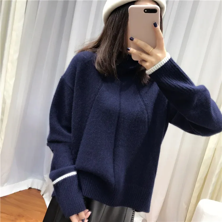 

Women Sweaters 2020 Winter New Woman Double Thickening Loose Turtleneck Cashmere Jumper Female Long Sleeve Casual Knit Pullover