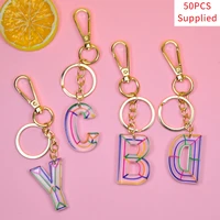 50pcs acrylic colorful letter keychain gold color key holder key ring pendant gift women jewelry 2021 new arrival ys004 ssk