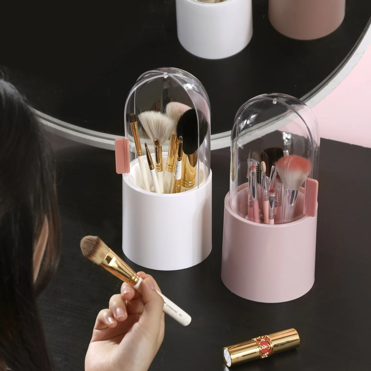 Acrylic Cosmetic Organizer Box Transparent Rotating Makeup Brush Case Nail Polish Lipstick Holder Eyebrow Pencil Storage Tube |