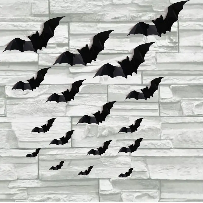 

Halloween Decoration PVC Wall Stickers 3d The Bat 16 Pcs 3D Bats Combination Decoration Stickers Lifelike Wall Decor Water Proof