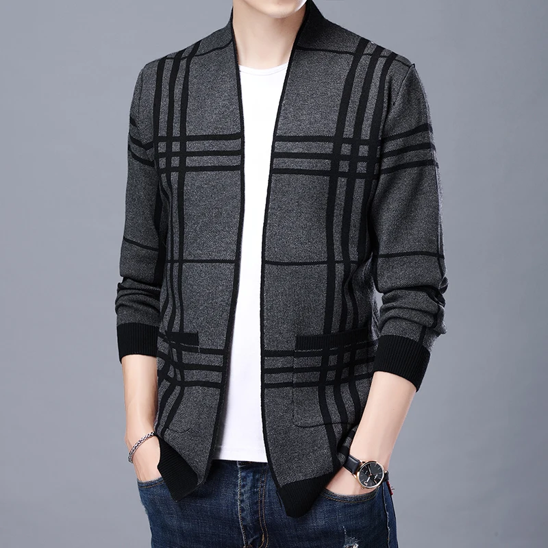 

New men's business casual striped knitted cardigan men's slim V-neck high-end sweater jacket men's knit winter coats S-XXXL