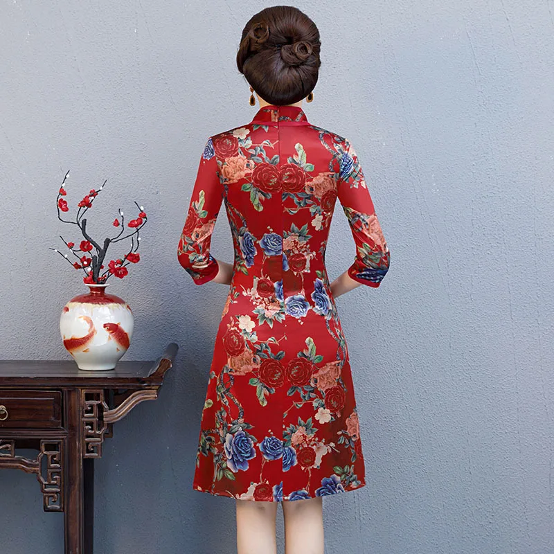 Модное китайское Стильное Платье До Колена Cheongsam, Новое поступление, женское шифоновое платье, элегантное платье Qipao Vestido, Размеры S M L XL XXL XXXL 189685
