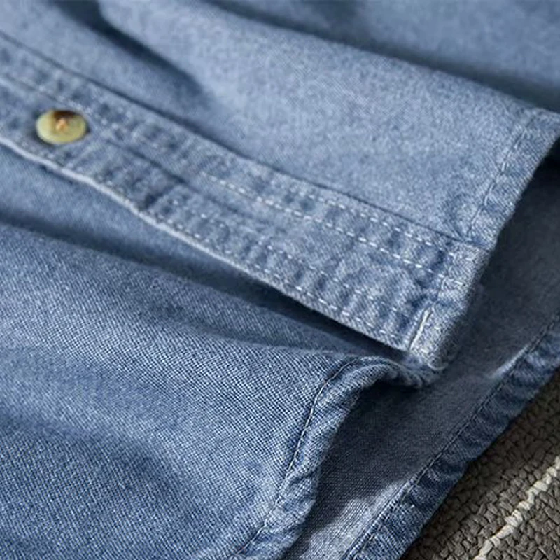 

2021 New Arrival Hot Sale Brand Clothing Denim Shirt Casual Shirts Full Turn-down Collar Open Stitch Solid Men Chemise Homme