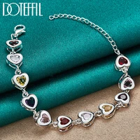 doteffil 925 sterling silver heart inlaid with multi color aaa zircon bracelet chain for woman engagement party wedding jewelry