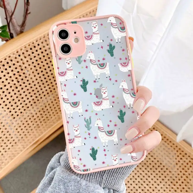 

Llama Alpaca pattern Phone Case For iphone 13 12 mini 11 Pro Max X XS Max XR 7 8 6 Plus Translucent Matte Shockproof Case
