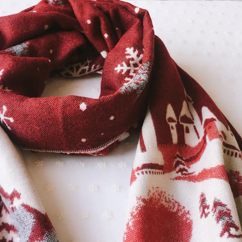 Рождественская теплая шаль с принтом в виде снежинок унисекс шарф Зимний толстый