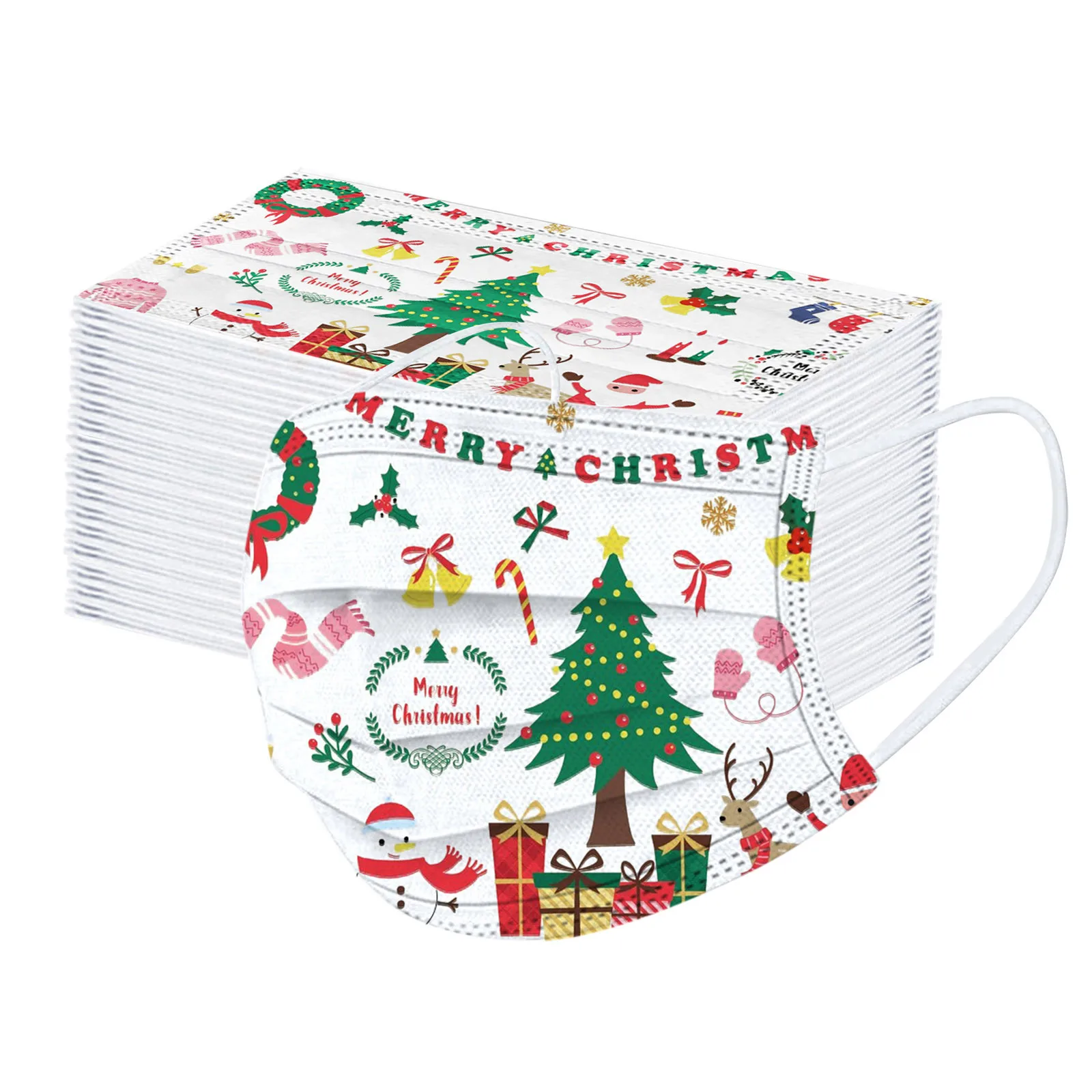 

50pc Christmas Print Masks for Protection Face Mask Disposable Earloop Mask Breathable Kids Mouth Mask mascarilla#40