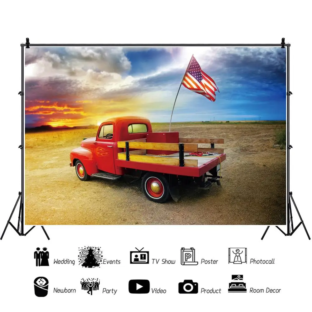 

Фон для фотосъемки с изображением заката Западного шоссе грузовика американского флага декорация для портретной фотосъемки реквизит для ф...
