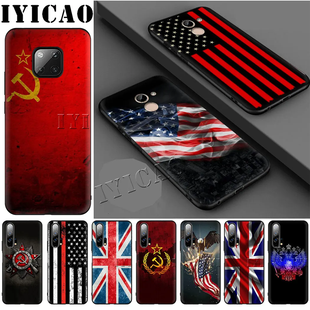 IYICAO русский британский и американский флаг Мягкий чехол для Huawei Mate 10 20 30 Pro Lite Y5 Y6 Y7