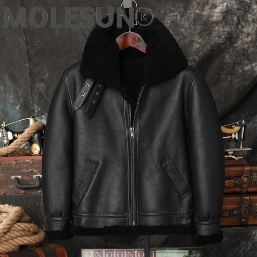 

AKOOSUN Real Sheepskin Coat Genuine Leather Jacket Men Fur Coat Winter Shearling Jackets Wool Lining Leather Veste Homme WPY3582