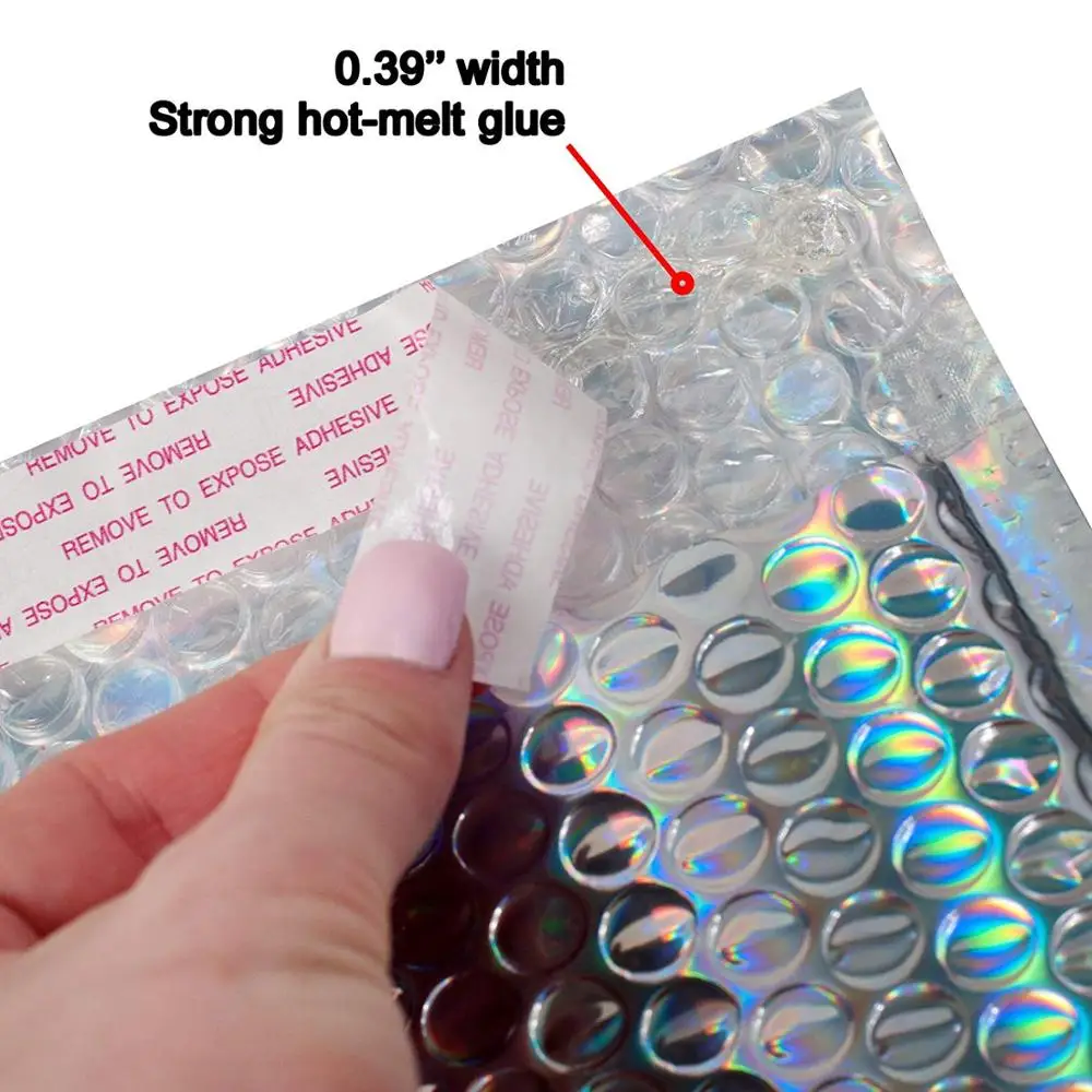

5PCS Holographic Metallic Bubble Mailer Gift Packaging Glamour Colorful Silver Shades Foil Cushion Padded Shipping Envelopes