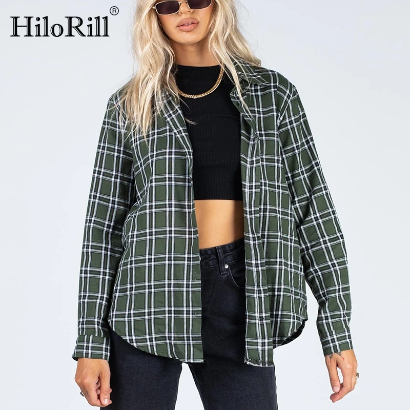 

HiloRill New Arrivals Plaid Blouse Women Long Sleeve Casual Female Shirt Turn Down Collar Loose Office Ladies Tunic Tops Blusas