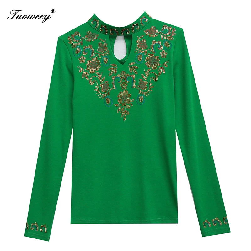 

New 2020 Autumn winter t-shirt for women Fashion casual long sleeve embroidery black tops Sexy v-neck black sexy T-shirt