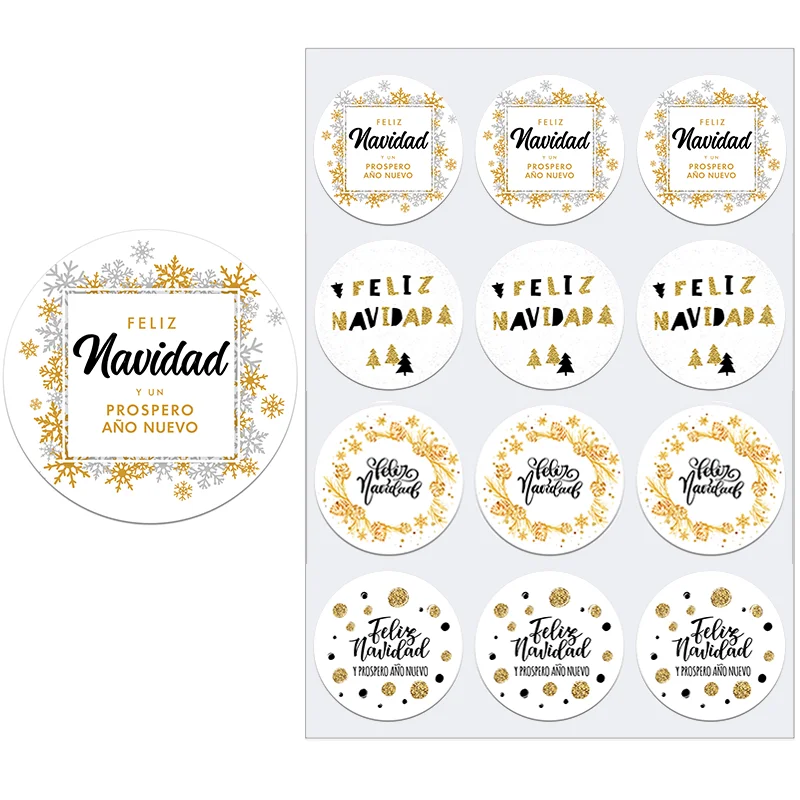 

Feliz Navidad Spanish Merry Christmas Label Stickers Gift Sealing Self-adhesive Stickers Happy New Year Xmas Party Decor Label