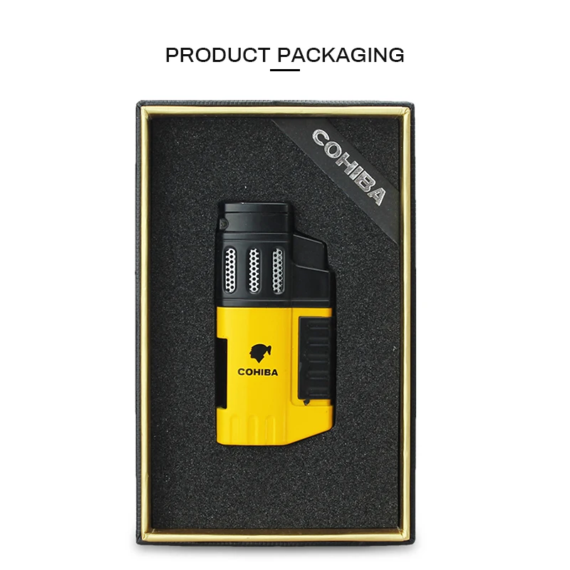 Факфонарь COHIBA для сигары 4 струи многоразовый с дыроколом курительные аксессуары