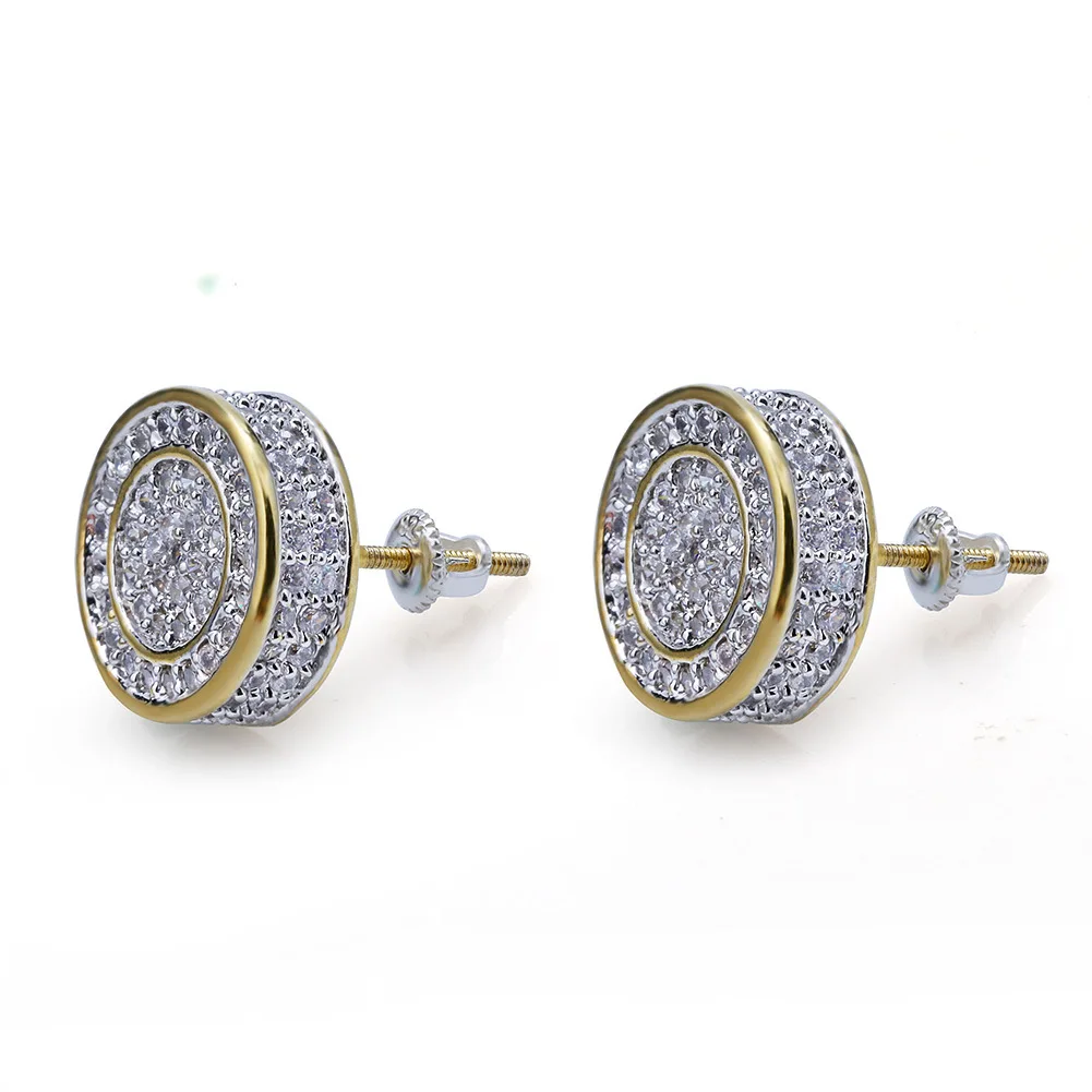 

1 Pair Hip Hop Micro Inlay Jewelry Europe and America Earrings Zirconia Micro Inlay Cylindrical Earrings