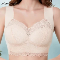 xianqifen wire free lace bras for women plus size vest lingerie thin brassiere full cup push up seamless bralette