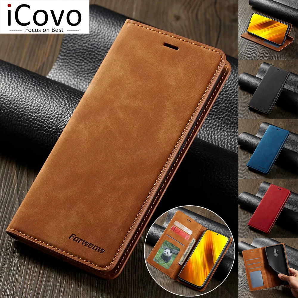 Кожаный чехол для Xiaomi Poco X3 NFC M3 F3 10T Pro Lite книжка Redmi Note 10 9 9s 9A 9C 8 7 Ультратонкий с