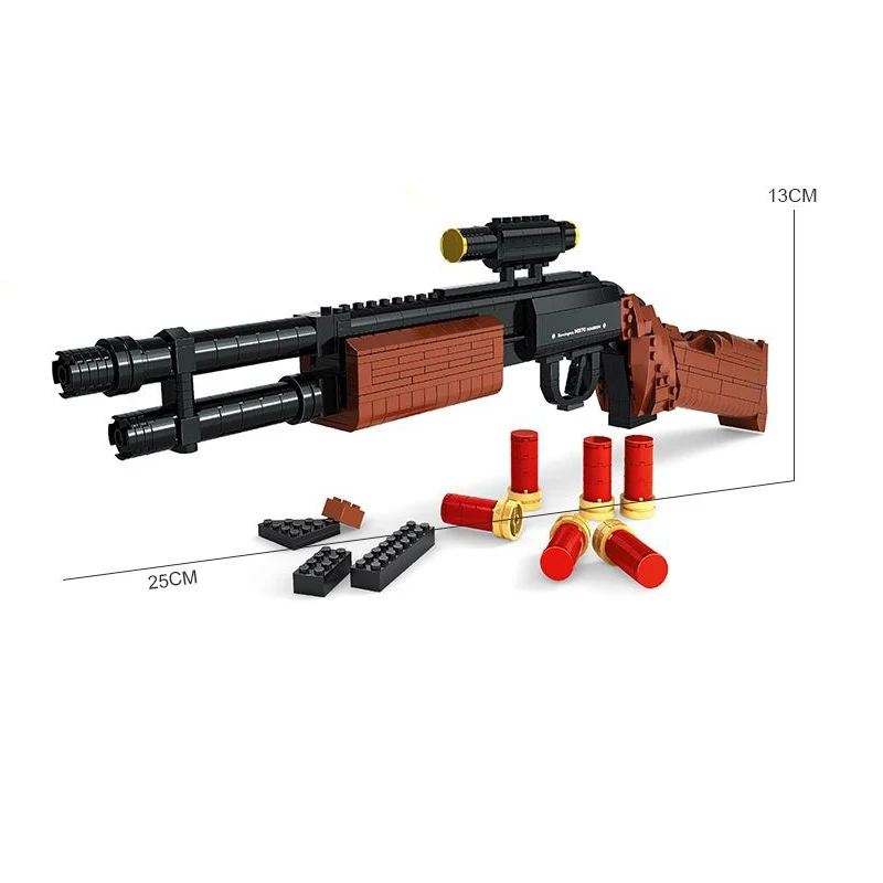 

Модель оружия Ausini M870, 22804 шт., собранный игрушечный пистолет, дробовики, строительные блоки, оружие, Обучающие военные игрушки для детей