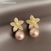 classic flowers luxury zircon earrings pearl pendant fashion womens earrings delicate girls unusual jewelry accessories