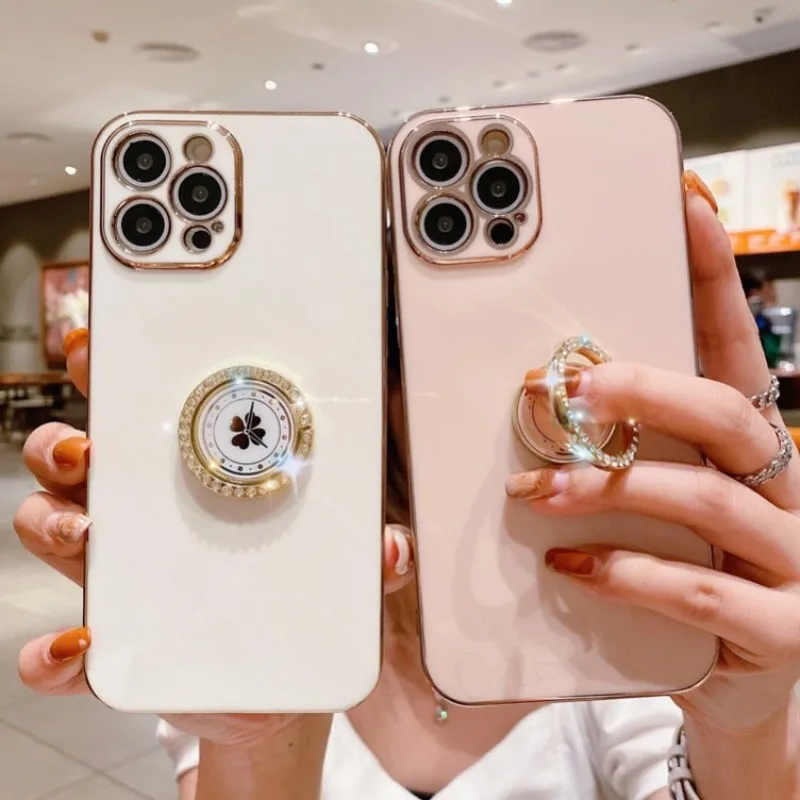 Клевер 3D Алмазное покрытие кольцо держатель Стенд мягкий чехол для iphone 13 12 Pro Max MiNi